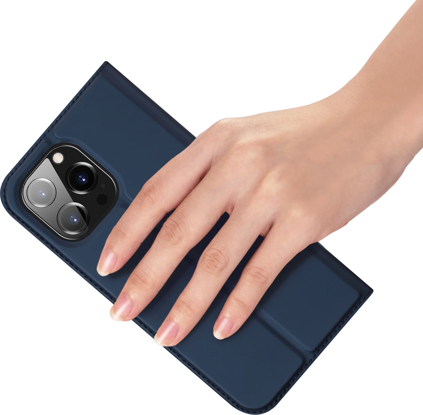 Mbështjellës Dux Ducis Skin Pro për iPhone 15 Pro Max, me xhep kartelash, me qëndrim, Kaltër