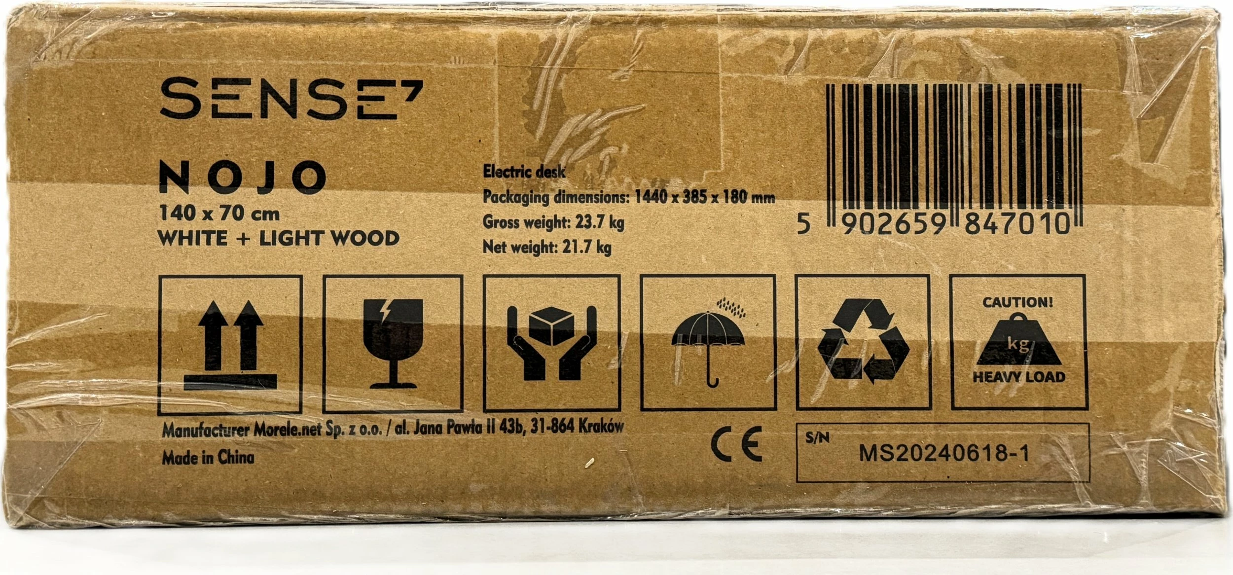 Tavolinë elektrike gaming/zyre SENSE7 NOJO 140x70 cm, rregullim lartësie 72-118 cm, pishë e bardhë