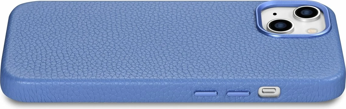 Mbështjellës iCarer Litchi Premium për iPhone 14 Plus, lëkurë natyrale, MagSafe, Kaltër