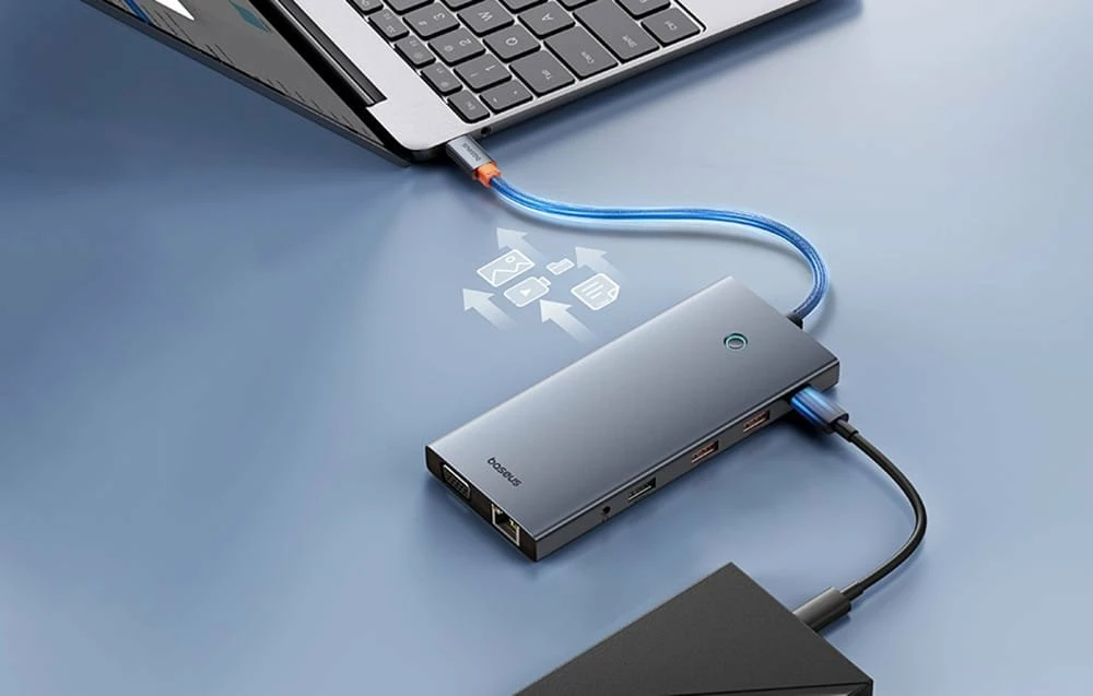 Docking station Baseus PortalJoy Series BS-OH119 13n1 USB-C PD 100W 8K DP 2x HDMI VGA LAN SD/microSD, gri