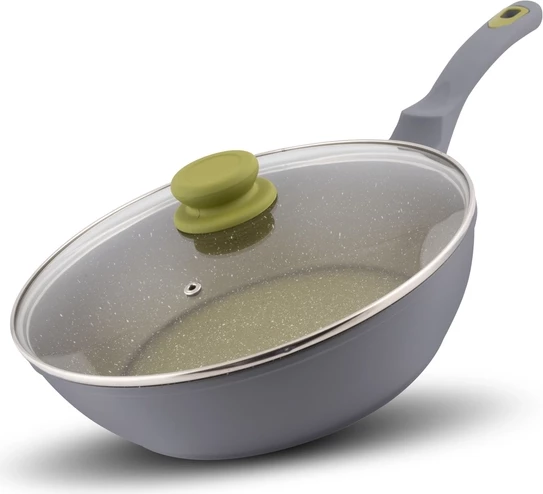 Tigan alumini me kapak Lamart LT1196, 28cm, i hirtë/ gjelbë