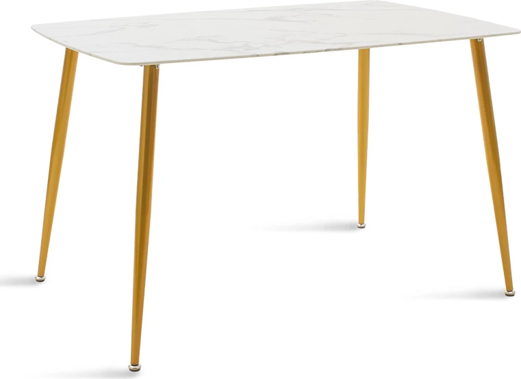 Tavolinë ngrënieje Paris, xham 8mm, model mermeri, ngjyrë e artë, 120x80x75cm