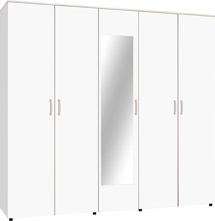 Dollap pesë-fletësh me pasqyrë, ngjyrë e bardhë, 220x52x200cm
