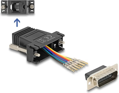 Adapter DeLOCK D-Sub 15 male në RJ12 female, komplet montimi, i zi