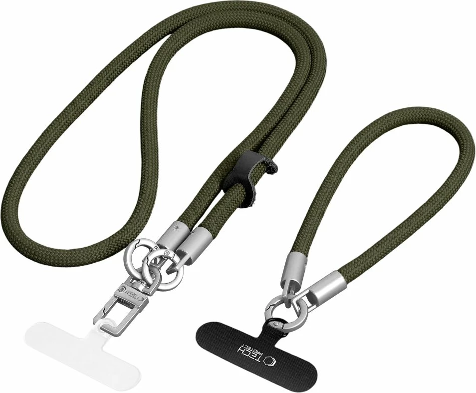 Litar për celular Tech-Protect C10S Rope Crossbody & Wrist 145 cm, set 2 copë + 2 adaptera, gjelbër