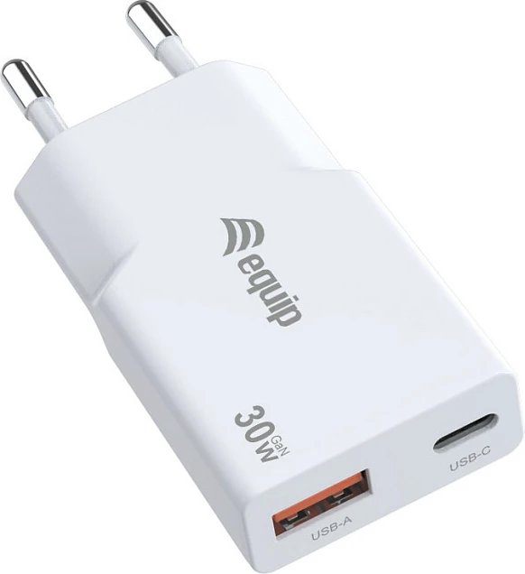 Karikues muri EQUIP 2-Port USB-C PD 3.0 + USB-A, GaN, 30W, i bardhë