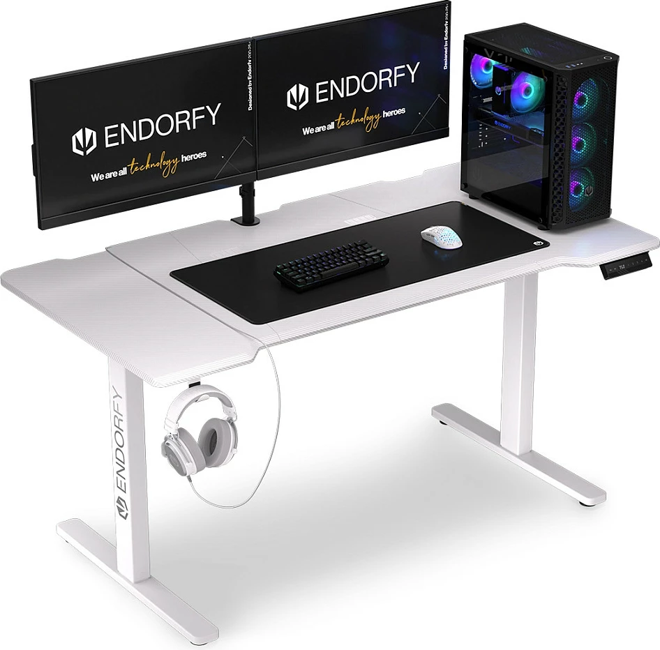 Tavolinë gaming Endorfy Atlas L Electric, 150x78 cm, ngritje elektrike, e bardhë