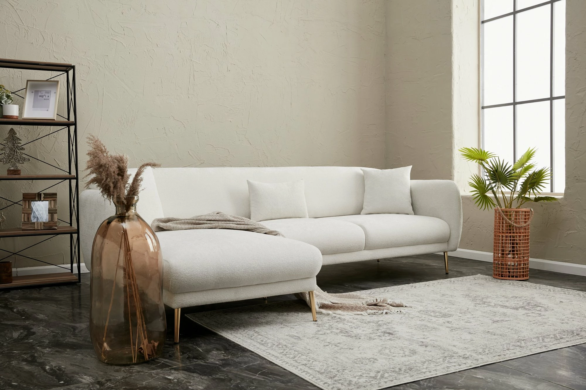 Kënd-sofë-krevat Atelier del Sofa, Simena, këndi majtas, krem