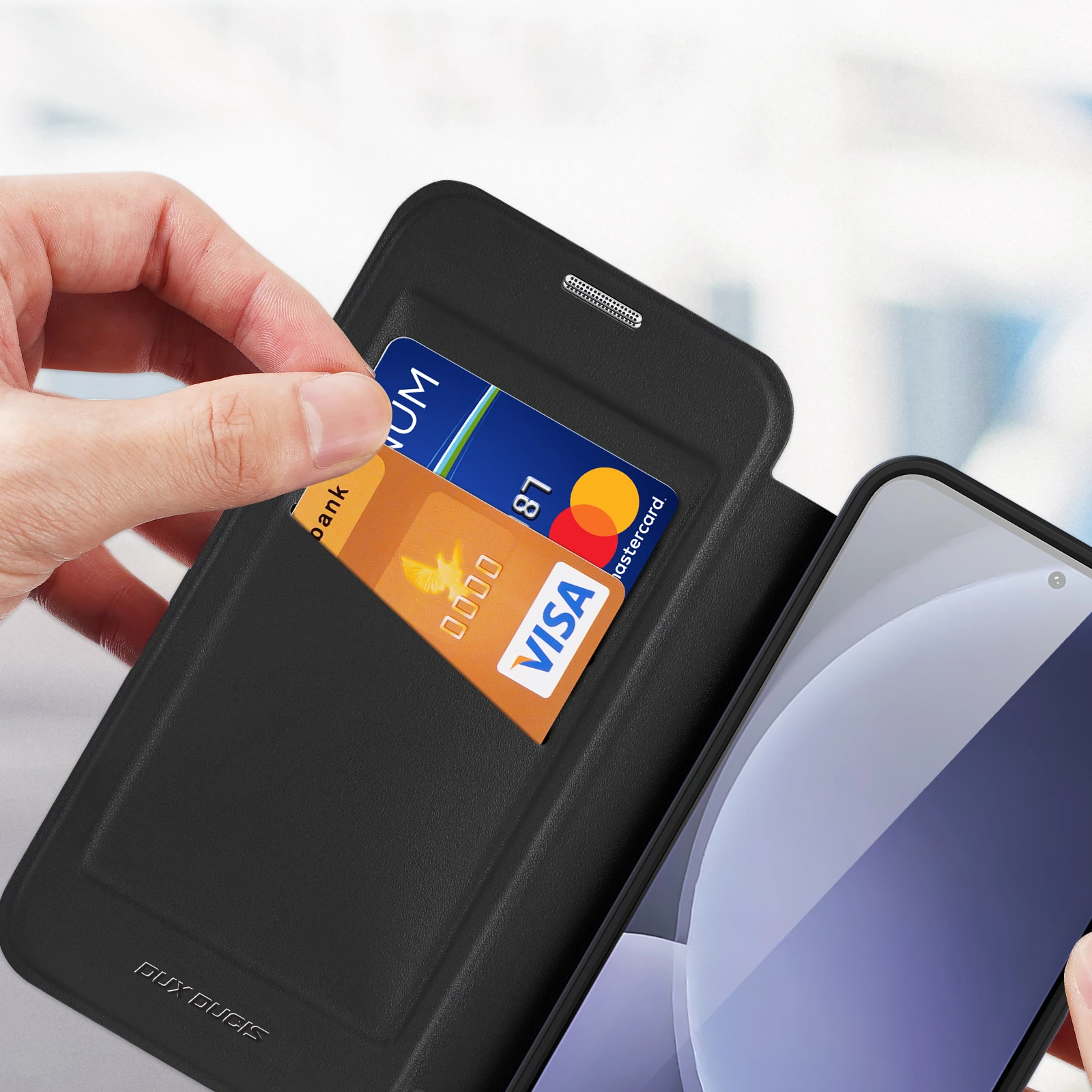 Mbështjellës Dux Ducis Skin X Pro për Samsung Galaxy S25+, MagSafe, portofol, e zezë