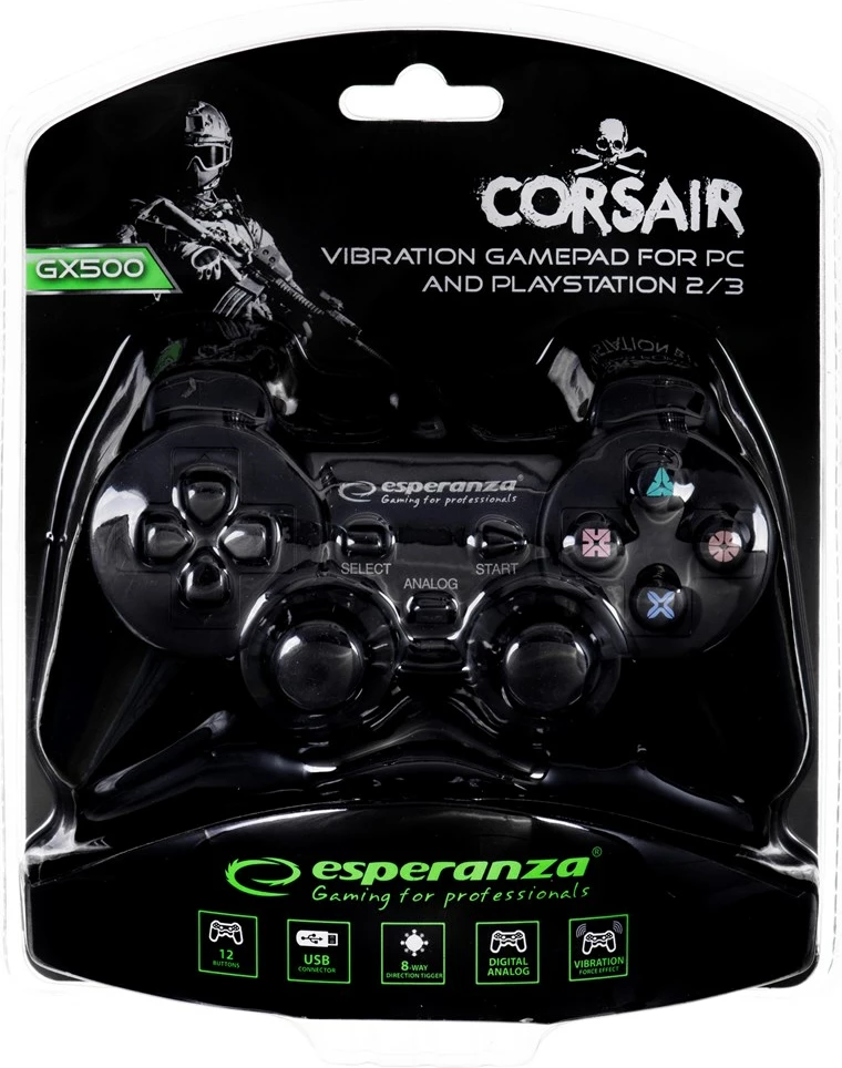 Kontrollues lojërash Esperanza, EG106,  PC, Playstation 2 / 3, Analogue / Digital, USB 2.0, i zi