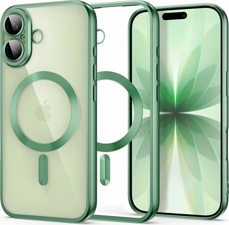 Mbështjellës Tech-Protect MagFlex MagSafe për iPhone 17, TPU, transparent, mbrojtje lente, Matte Green, 1 copë