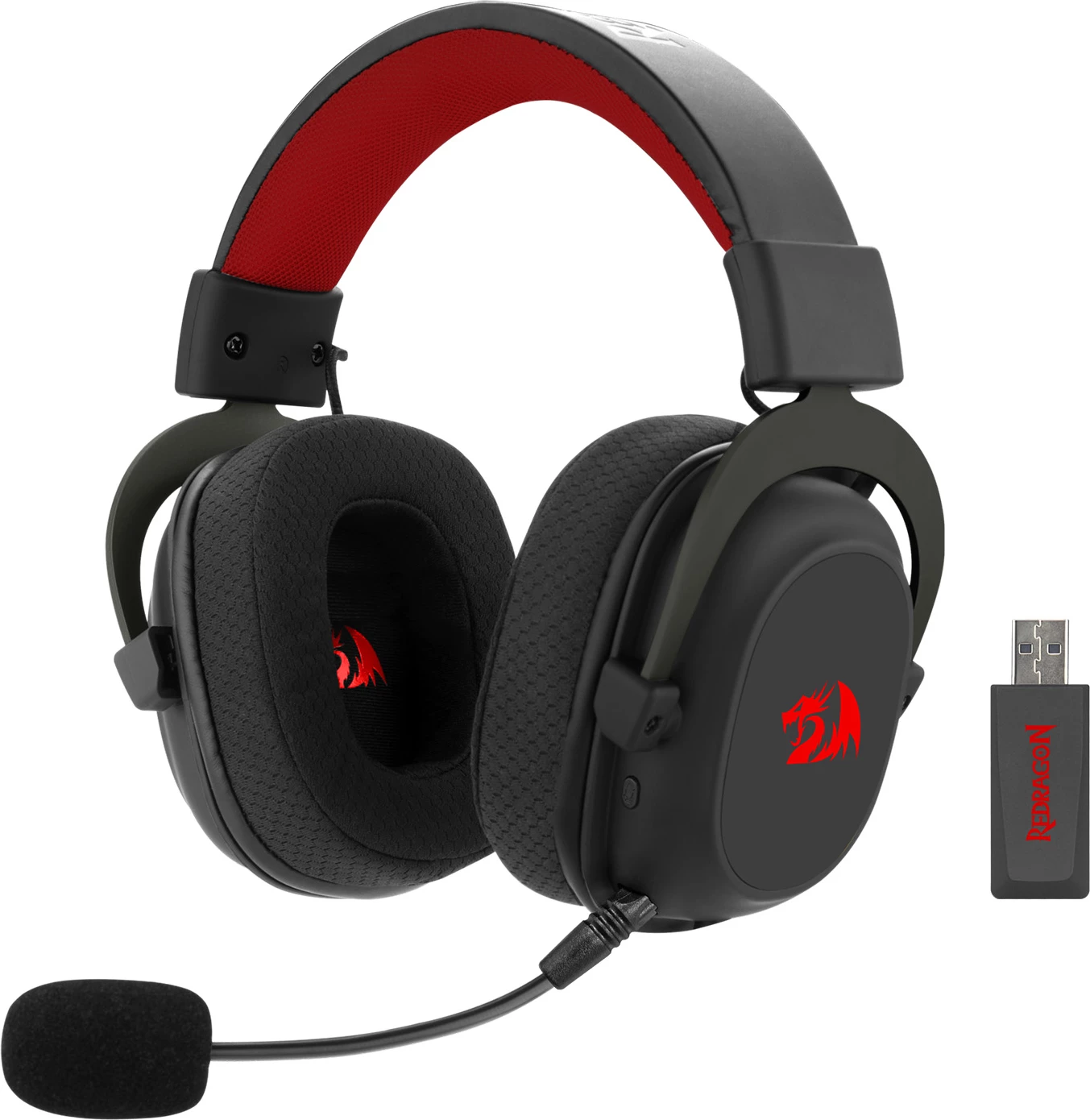 Kufje gaming Redragon Zeus Pro H510-PRO, wireless 2.4GHz/Bluetooth 5.0, 7.1, mikrofon i shkëputshëm, të zeza/kuqe, me USB dongle