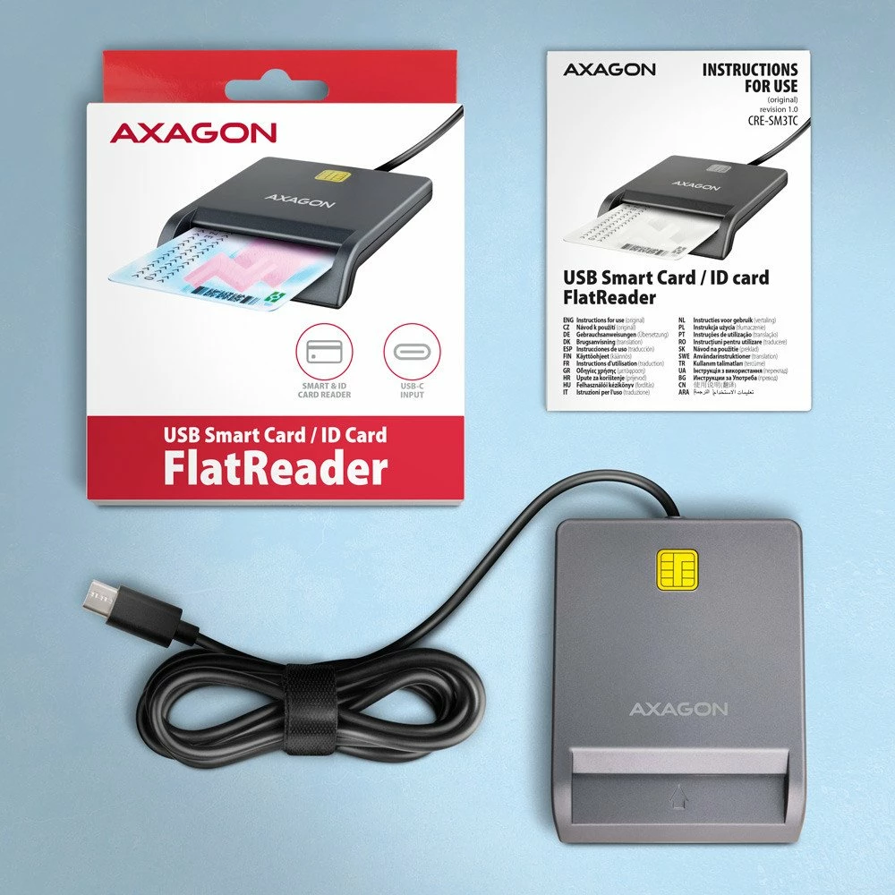 Lexues kartele identifikimi Axagon CRE-SM3TC USB-C (USB 2.0), 480 Mbps, kabllo 1.2 m, gri