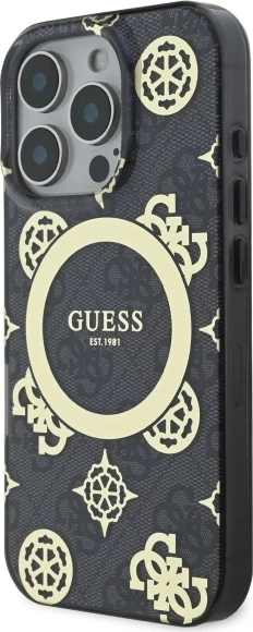 Mbështjellës Guess IML Peony On 4G Background MagSafe për iPhone 16 Pro Max, Zi