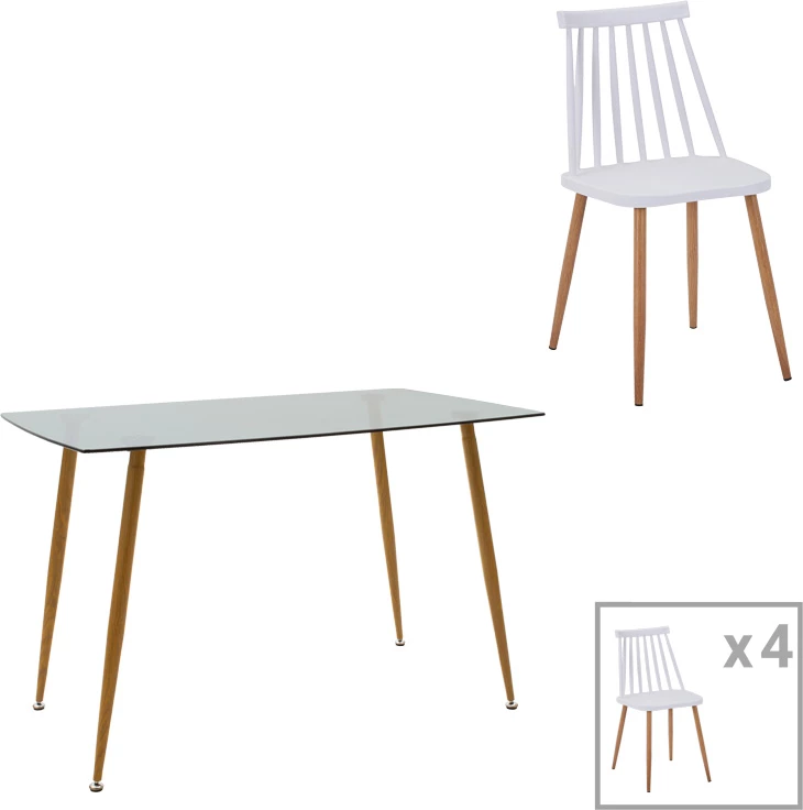 Set tavoline me karrige Chloe-Aurora I, x5 copë, xham 8mm, këmbë natyrale, anthracite, 120x70x75cm