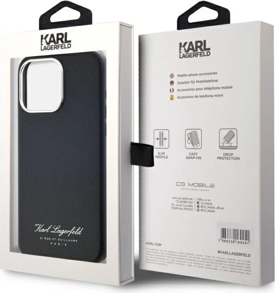 Mbështjellës Karl Lagerfeld Hotel RSG për iPhone 15 Pro Max, e zezë