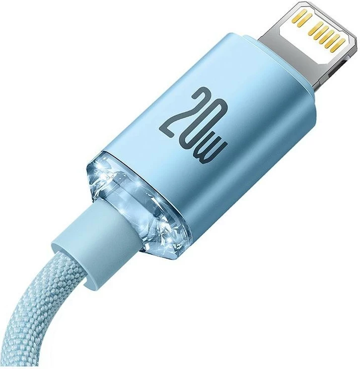 Kabëll Baseus Crystal Shine USB-C do Lightning 20W, 2m, blu