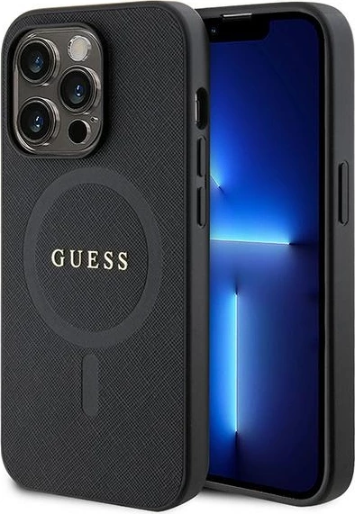 Mbështjellës Guess GUHMP15LPSAHMCK për iPhone 15 Pro 6.1", Saffiano MagSafe, zi
