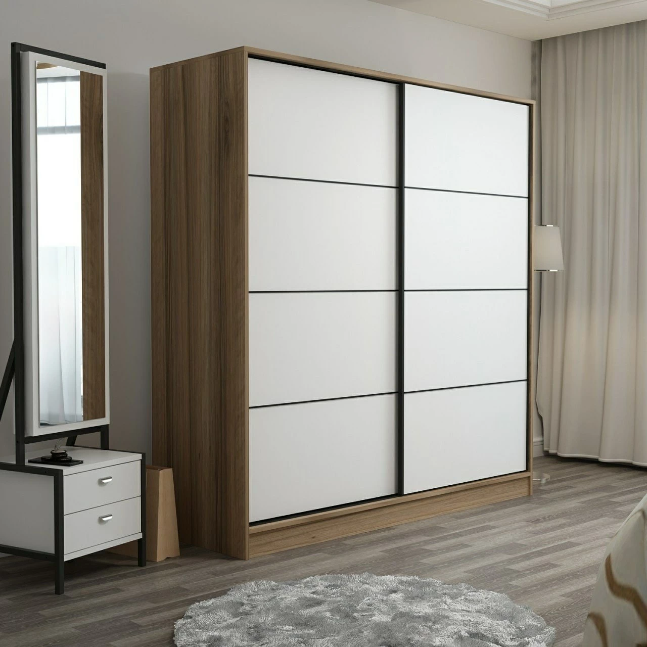 Dollap Skye Decor, i bardhë-dore, 180x210x52cm