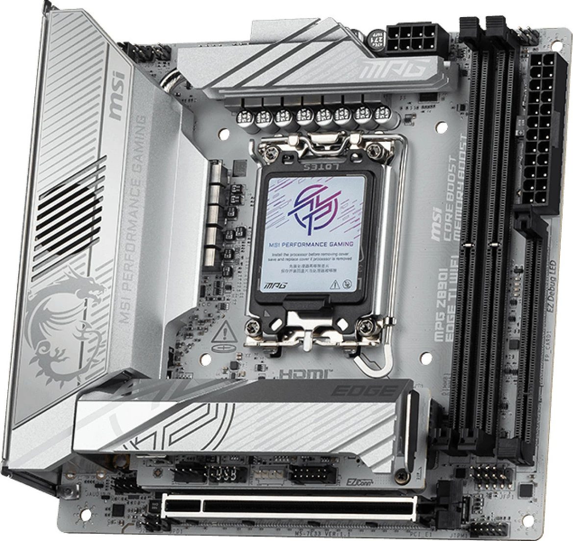 Pllakë amë MSI MPG Z890I EDGE TI WIFI, Intel, LGA 1851, 128 GB, DDR5-SDRAM, Bardhë