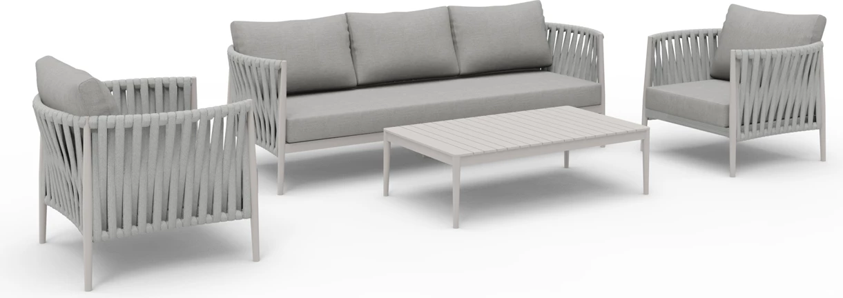 Set lounge për jashtë, 4 pjesë, seria Polaris, alumin i bardhë krem, litar dhe olefin bezhë, CD6211.02