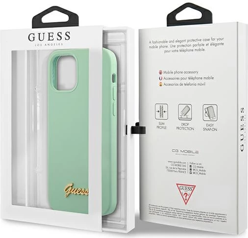 Mbështjellës Guess për iPhone 12 Pro Max 6.7", Silicone Vintage Gold Logo, Gjelbër