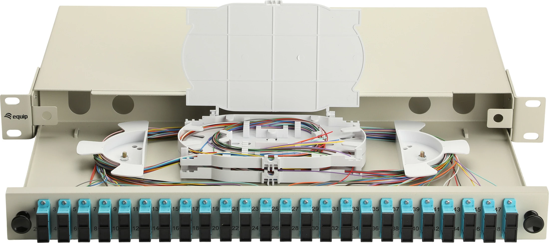 Panel spajllimi fibër optike EQUIP 337313, 24 porta SC Duplex OM3, 1U rack, gri