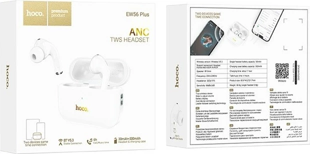 Kufje HOCO EW56 Plus wireless in-ear, Bluetooth 5.3, me kuti karikimi, e bardhë