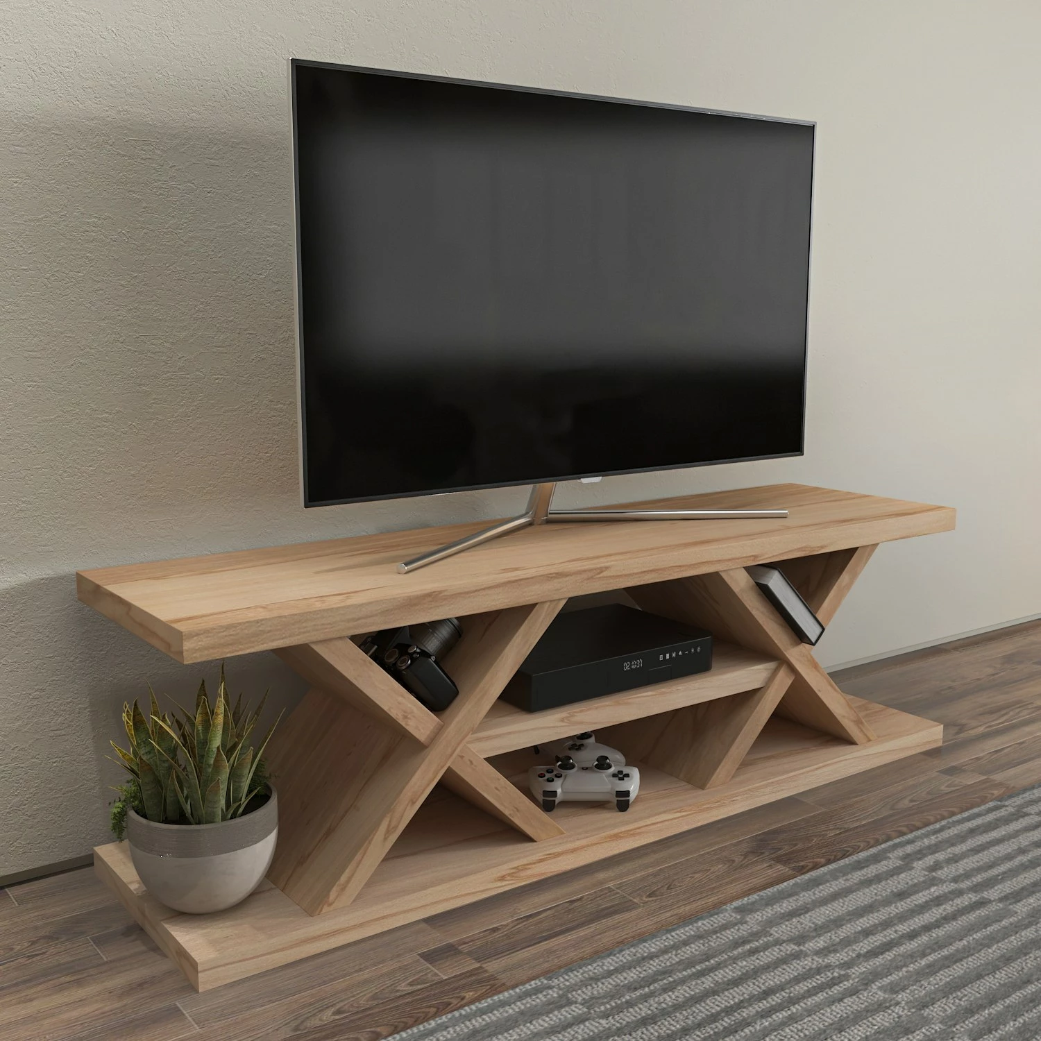 Komodë TV Skye Decor, masiv, ngjyrë lisi