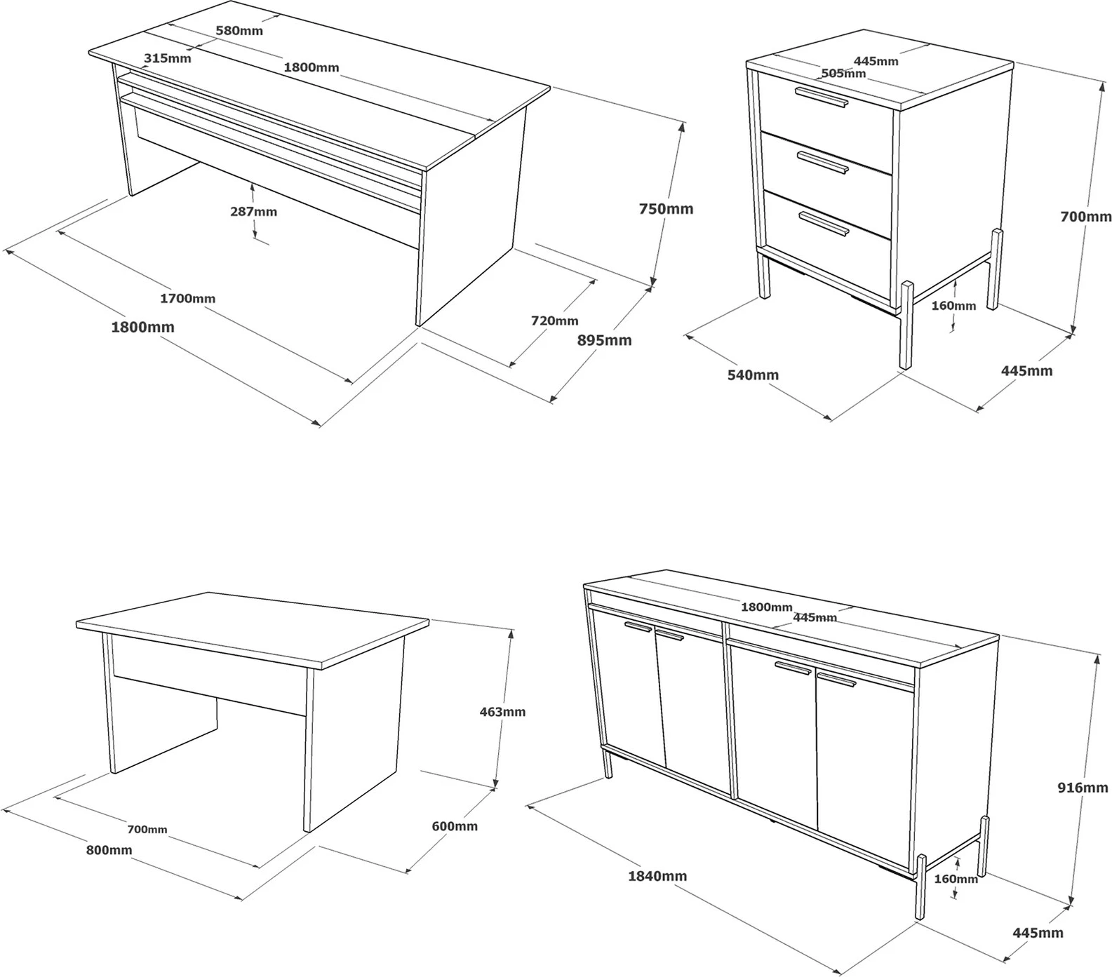 Set mobiljesh për zyre Skye Decor, VS9-CGA, ngjyrë argjendi dhe antracit
