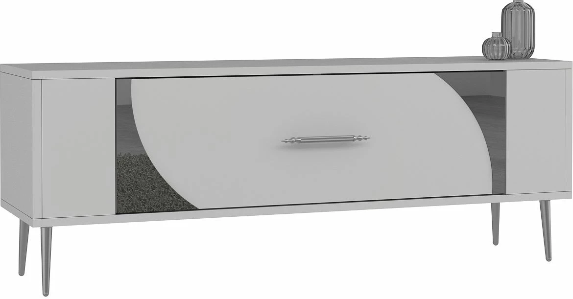 Komodë TV Skye Decor Retrop2, e bardhë, argjend