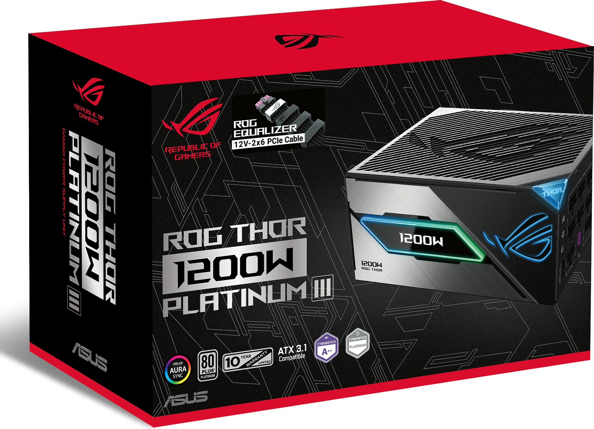 Furnizues rryme ASUS ROG Thor 1200P3 Gaming, 1200W, 80+ Platinum, Fully Modular, ATX 3.1, RGB, zi/gri