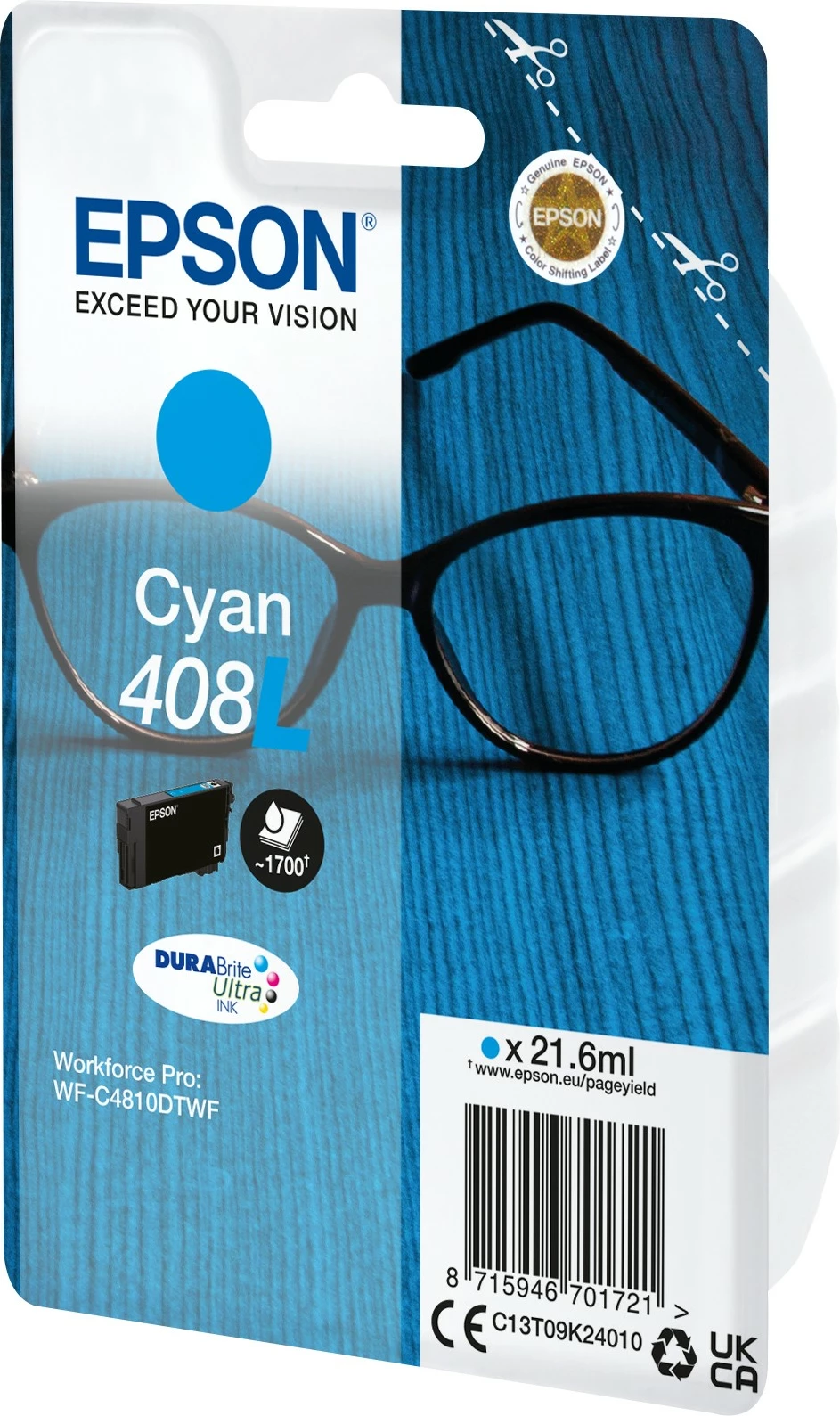 Kasetë bojë Epson 408L DURABrite Ultra, XL, Cyan