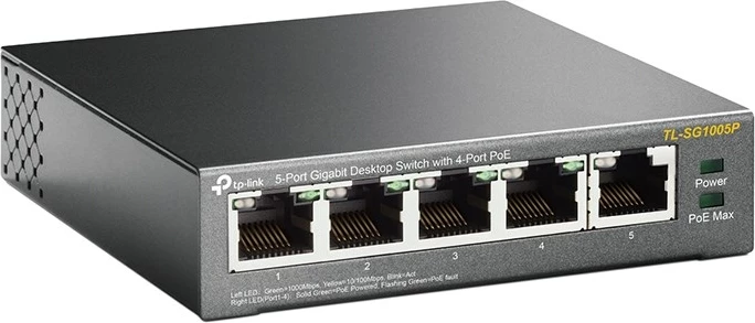 Switch TP-Link, 5 porte Gigabit Desktop PoE switch me 4 porta, i zi