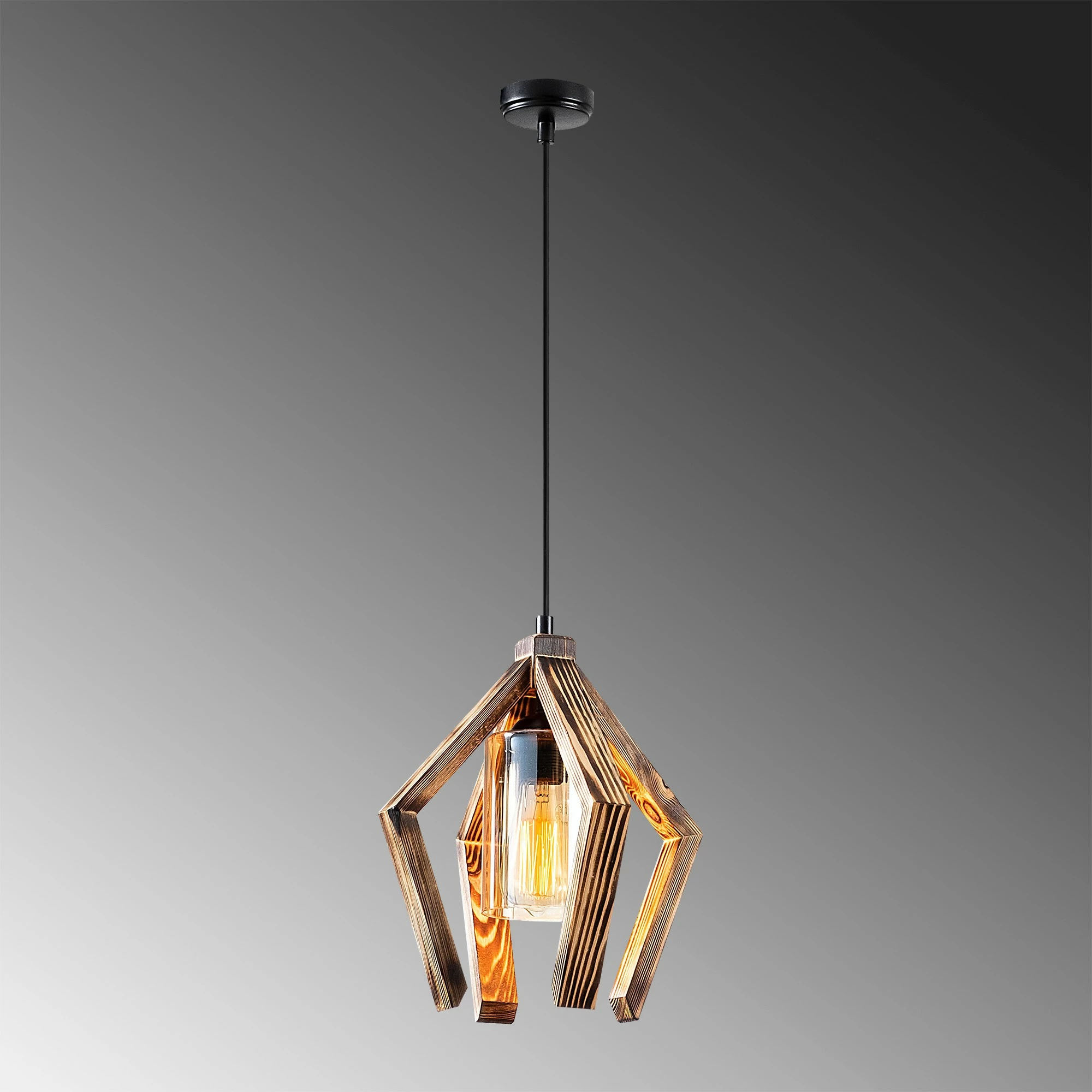 Llambë tavani prej druri, Opviq Erebos - 109-AV, e zezë, 28x28cm, lartësi 105cm