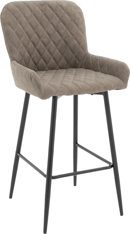 Karrige për bar Delicacy këmbë metalike të zeza-material ngjyrë gri-kafe antike