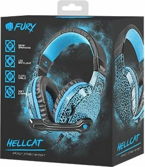 Kufje gaming Fury Hellcat NFU-0863, me kabllo 2 m, Mini Jack 2x 3.5 mm + USB, blu