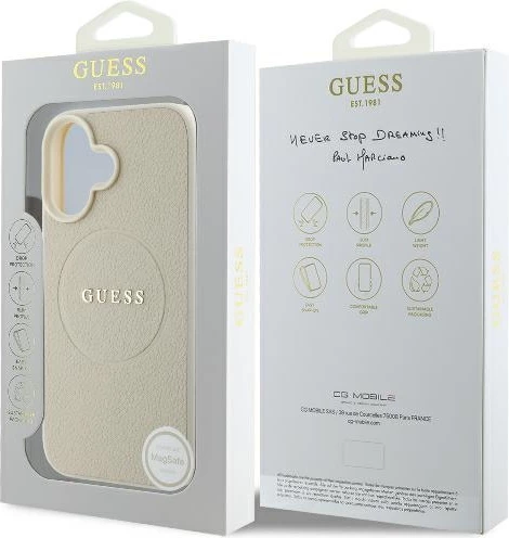 Mbështjellës Guess Grained Ring MagSafe për iPhone 16, Bezhe