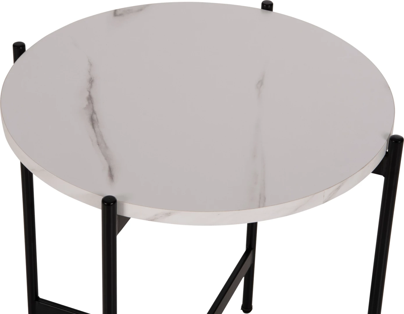 Tavolinë anësore FH9589.05 MDF mermer i bardhë-bazë metalike e zezë Φ50x55Hcm