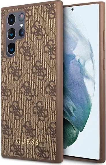 Mbështjellës Guess 4G për Samsung Galaxy S22 Ultra, lëkurë sintetike, kafe