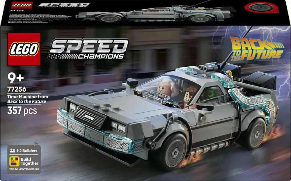 Set ndërtimi LEGO Speed Champions Time Machine Back to the Future 77256, 357 copë, 2 minifigura, 9+