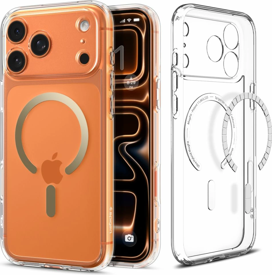 Mbështjellës Spigen Ultra Hybrid MagSafe për iPhone 17 Pro, TPU+PC, me unazë magnetike, Transparent Gold