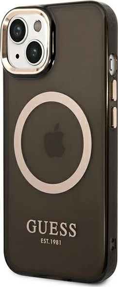 Mbështjellës Guess Gold Outline Translucent MagSafe për iPhone 14 Plus 6.7", i zi/me të artë