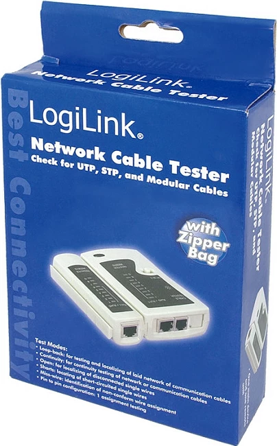 Tester kabllosh LogiLink për RJ11/RJ12/RJ45 me njësi remote, bardhë