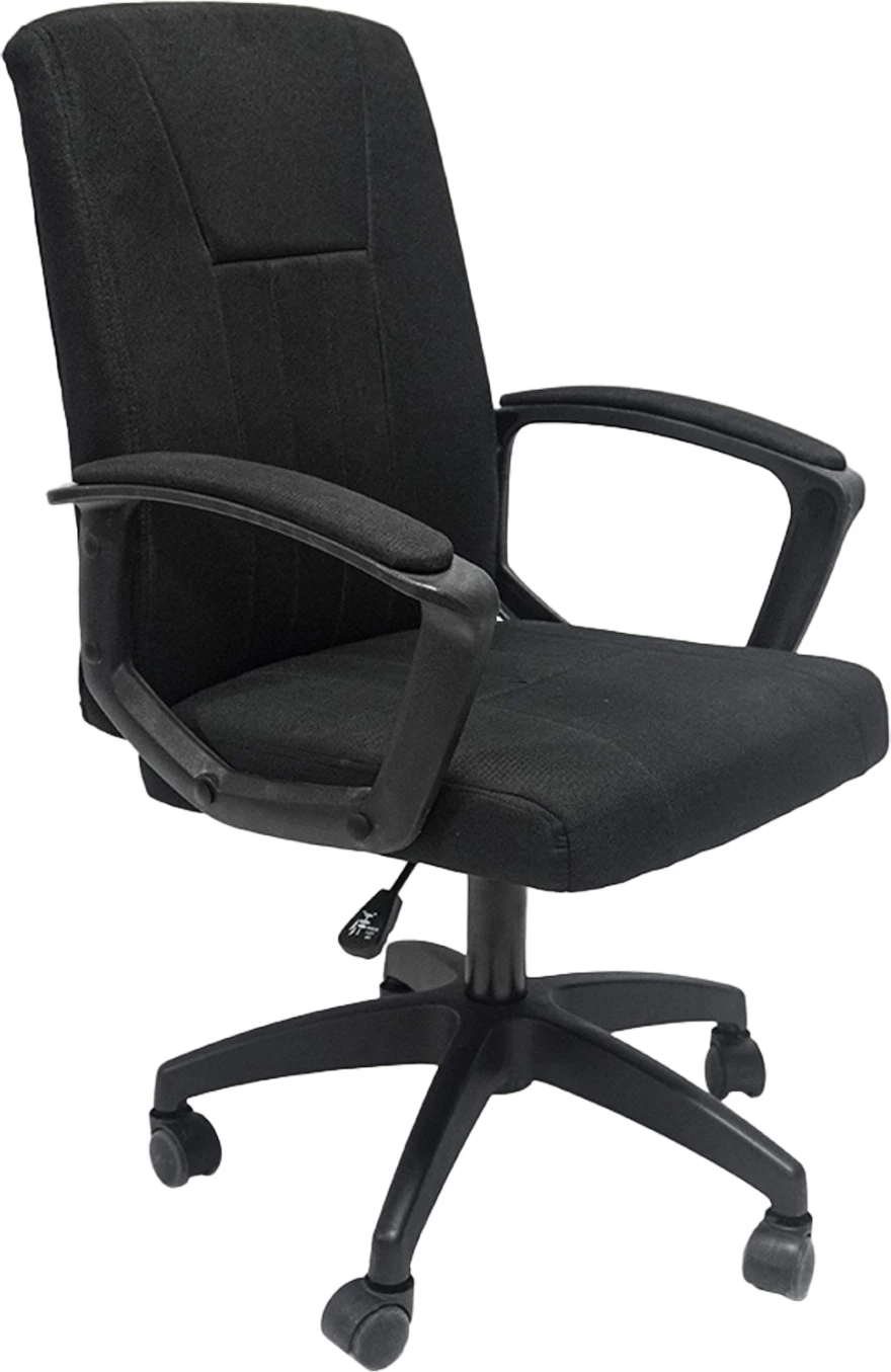 Karrige zyre NIM FH1200.11, pëlhurë e zezë, kornizë dhe bazë najloni, 51x61x125H cm