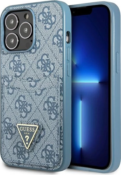 Mbështjellës Guess 4G Triangle Logo me xhepa për kartela, për iPhone 13/13 Pro, Blu