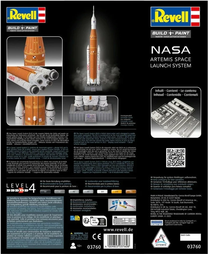 Model plastik për montim NASA Artemis Space Launch System, Revell REV-03760, shkallë 1:144, 53 pjesë