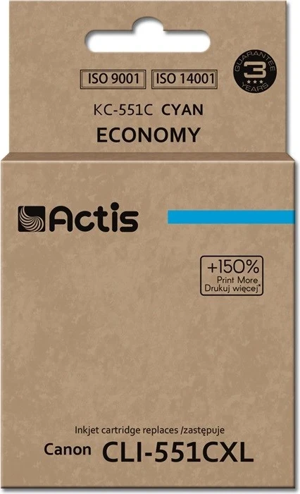 Ngjyrë zëvendësuese Actis KC-551C ink për Canon CLI-551C, 12ml, e kaltër (me çip)