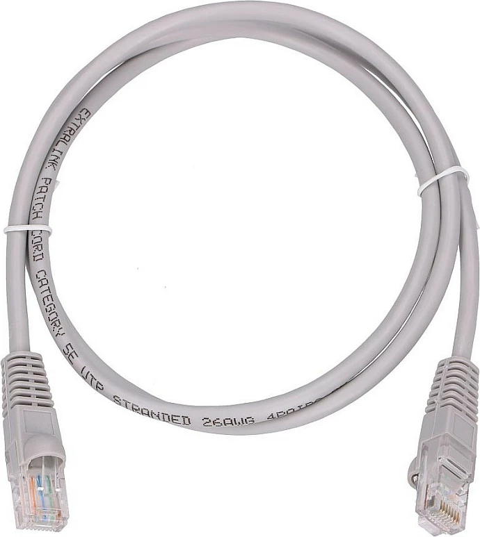 Kabllo LAN Extralink Cat5e UTP 1m, RJ45-RJ45, bakër, gri