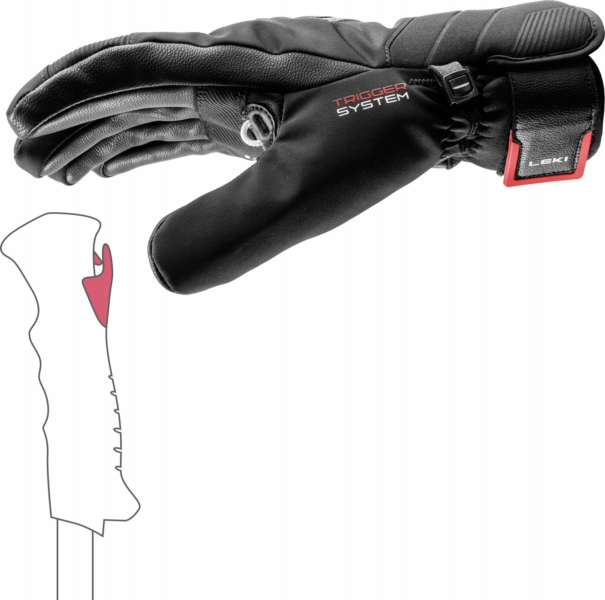 Doreza skijimi LEKI Phoenix 3D, nr. 9.5, unisex, të zeza/kuqe